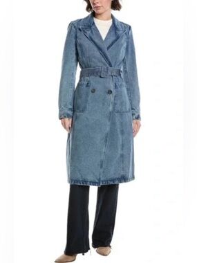 Avec Les Filles Double Breasted denim trench coat with belt Size S
